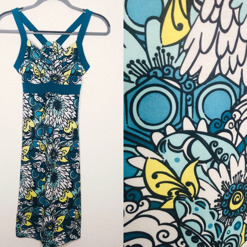 PrAna Floral Teal Dress Small - Picture 1 of 8